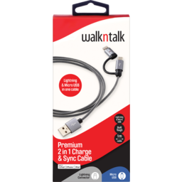 Photo of WalknTalk Premium 2 in 1 Charge & Sync Cable Lightning & Micro USB
