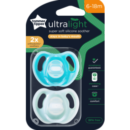 Photo of Tommee Tippee Ultra-Light Soothers, 6-18 Months, 2 Pack Of One Piece Silicone, Bpa Free Soothers