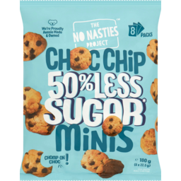 Photo of No Nasties Project 50% Less Sugar Minis Chop Chip Cookies 8 Pack 180g