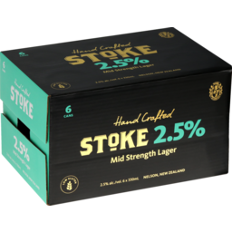 Photo of Stoke Beer 2.5% Mid Strength Lager Cans 6 Pack 