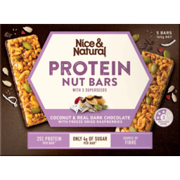 Photo of Nice&Natural Protein Nut Bars Coconut Dark Chocolate Raspberries 5pk 165g