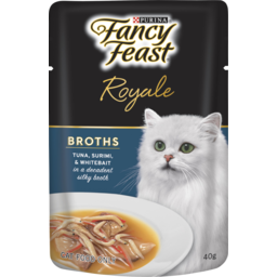 Photo of Purina Fancy Feast Royale Broths Tuna Surimi & Whitebait In A Decadent Silky Broth Cat Food Pouch 40g
