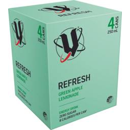 Photo of V Refresh Energy Drink Green Apple Lemonade Zero Sugar 4x250ml