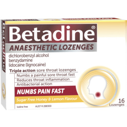 Photo of Betadine Sore Throat Anaesthetic Lozenges Honey & Lemon 16 Pack