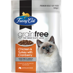 Photo of Fussy Cat Adult Grainfree+ Chicken & Turkey with Cranberry Dry Cat Food 500gm Bag
