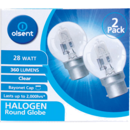 Photo of Olsent Halogen Bayonet Cap Clear 28w 2 Pack