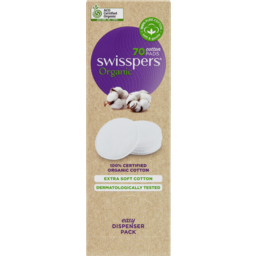 Photo of Swisspers Organic Cotton Pads 70 Pack - Eco Dispenser 