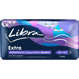 Photo of Libra Extra Goodnights Long & Wide With Wings Sanitary Pads 6 Pack