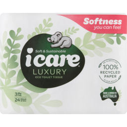 Photo of Icare Luxury 100% Recycled 3 Ply Toilet Tissue 24 Pack