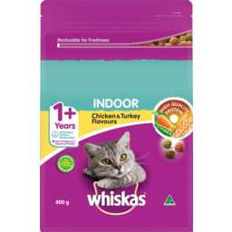 Photo of Whiskas 1+ Years Indoor Chicken & Turkey Flavours Dry Cat Food 800g