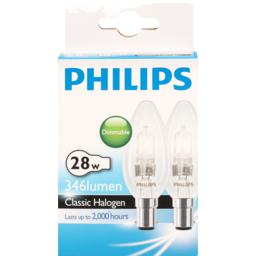 Photo of Philips Classic Halogen B35 28w B15 240v 346 Lumen Clear 2 Pack