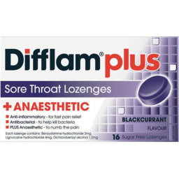Photo of Difflam Plus Anaesthetic Sore Throat Lozenges Blackcurrant Flavour 16s