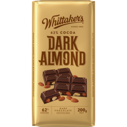 Photo of Whittakers 62% Cocoa Dark Almond Chocolate Block 200g