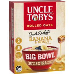 Photo of Uncle Tobys Rolled Oats Quick Sachet Banana & Honey Big Bowl 8 Pack 368g
