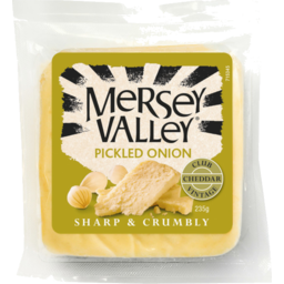 Photo of Mersey Valley Pickled Onion Vintage Club Cheddar Cheese Block 235g