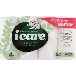 Photo of Icare Luxury 100% Recycled 3 Ply Toilet Tissue 8 Pack