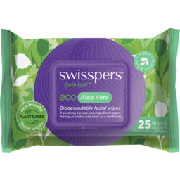 Photo of Swisspers Eco Aloe Vera Biodegradable Facial Wipes 25 Pack 