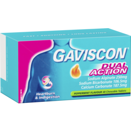 Photo of Gaviscon Dual Action Heartburn & Indigestion Relief Chewable Tablets Peppermint 48pk