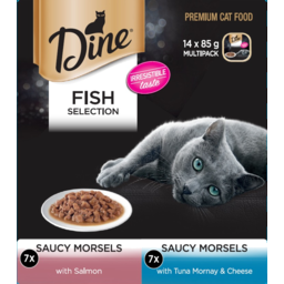 Photo of Dine Fish Selection Saucy Morsels With Salmon & With Tuna Mornay Cat Food Trays Multipack