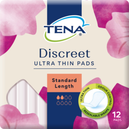 Photo of Tena Discreet Ultra Thin Standard Length Incontinence Pads 12 Pack