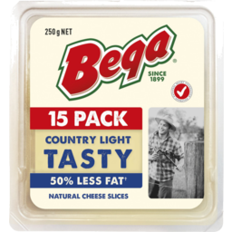 Photo of Bega Country Light Tasty 50% Less Fat Cheese Slices 15 Pack 250g