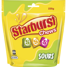 Photo of Starburst Sours Fruit Chews Lollies Large Bag 235g