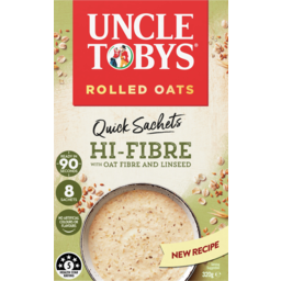 Photo of Uncle Tobys Oats Hi Fibre With Oat Fibre & Linseed Quick Sachets 8 Pack 320