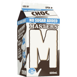 Photo of Masters Chocolate No Sugar Added Flavoured Milk Ctn 600ml