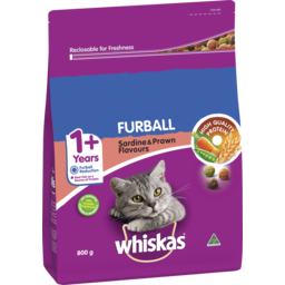 Photo of Whiskas Furball 1+ Years Adult Dry Cat Food Saradine & Prawn Flavours 800g Bag 800g