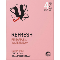 Photo of V Refresh Energy Drink Pineapple & Watermelon Zero Sugar Can 4x250ml