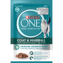 Photo of Purina One Adult Cat Food Coat & Hairball with Chicken in Gravy 70g