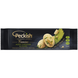 Photo of Peckish Fancies Premium Flavoured Rice Crackers Aged Cheddar & Chives 90gm