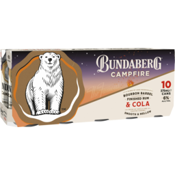 Photo of Bundaberg Campfire Bourbon Barrel Finished Rum & Cola 6% 10 Can 375ml