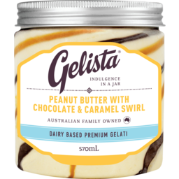 Photo of Gelista Peanut Butter With Chocolate & Caramel Swirl Dairy Based Premium Gelati 570ml
