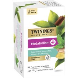 Photo of Twinings Live Well Metabolism Peppermint, Green Tea Bags, Ginger & Cinnamon