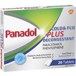 Photo of Panadol Cold & Flu Plus Decongestant Paracetamol & Phenylephrine 20 Tablets