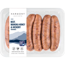 Photo of Harmony Beef Manuka Honey & Hickory Sausages 480g