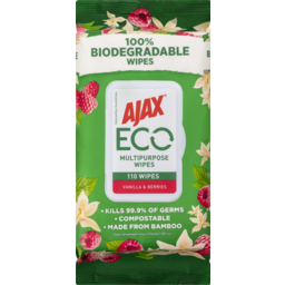 Photo of Ajax Eco Antibacterial Disinfectant Surface Cleaning Wipes, Bulk 110 Pack, Vanilla & Berries, Multipurpose Biodegradable 