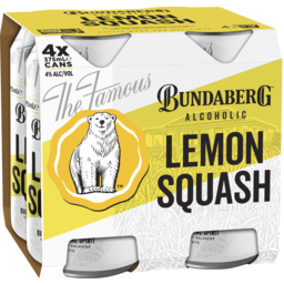 Photo of Bundaberg Alcoholic Lemon Squash 4% 4 Pack 375ml 375ml
