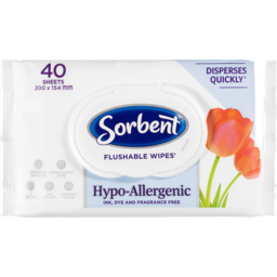Photo of Sorbent Hypo-Allergenic Flushable Wipes 40 Pack