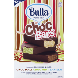 Photo of Bulla Choc Bars Variety Ice Creams 10 Pack 768ml