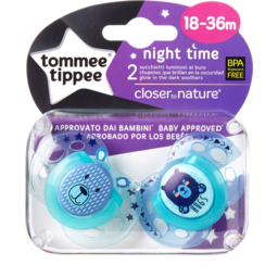 Photo of Tommee Tippee Nighttime Soother, 18-36 Months, Glows In The Dark, 2 Pack, Reusable Steriliser Pod 2.0x18m