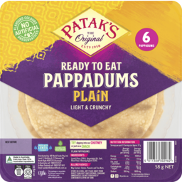 Photo of Patak's Ready To Eat Pappadums Plain 6.0x58g