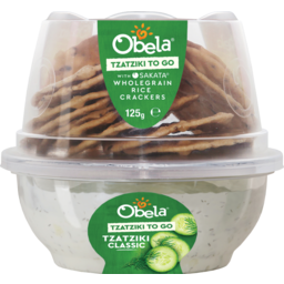 Photo of Obela To Go Classic Tzatziki with Sakata Wholegrain Rice Crackers 125g