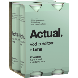 Photo of Actual Vodka Seltzer Lime 300ml 4 Pack