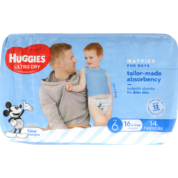 Photo of Huggies Ultra Dry Nappies Boys Size 6 Junior (16kg+) 14 Pack 