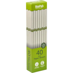 Photo of Biopak Straws Paper White 40 Pack
