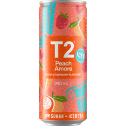 Photo of T2 Iced Tea Peach Amore Raspberry Low Sugar Ice Tea Single Can 240ml