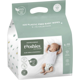 Photo of Tooshies By TOM Baby Wipes Aloe Vera and Chamomile Value Pack 6 x 70pk