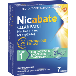 Photo of Nicabate Clear Patch Stop Smoking Transdermal Drug Delivery System Nicotine 21mg 7 Pack
